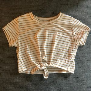 Knot Front Striped Crop Tee